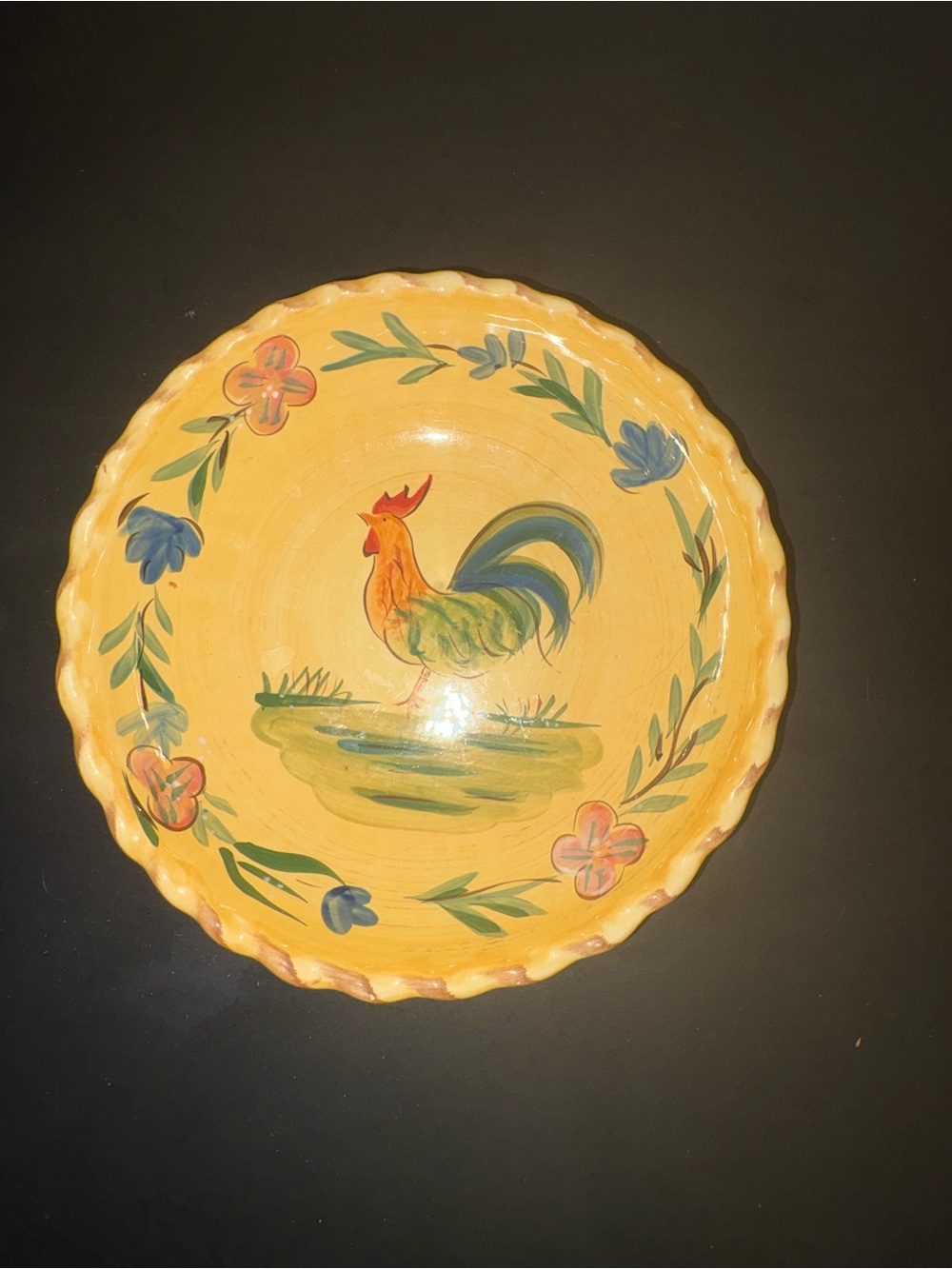 Hand-Painted Rooster Decorative Plate - Yellow- 9”